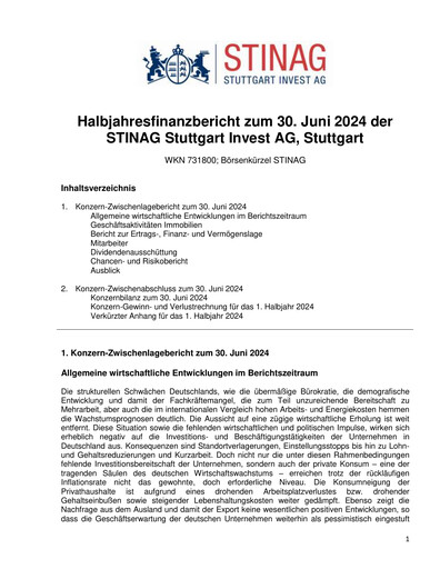 Miniature STINAG Stuttgart Invest Rapport semestriel 2024-h1