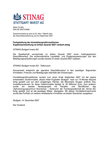 Thumbnail STINAG Stuttgart Invest Quarterly Report 2007-q3