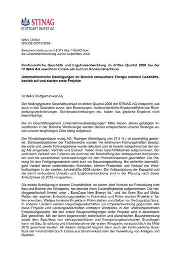 Thumbnail STINAG Stuttgart Invest Quarterly Report 2008-q3