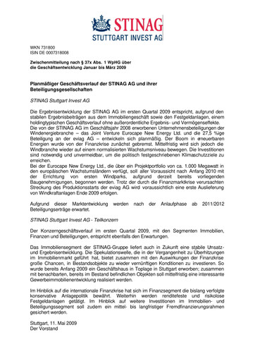 Thumbnail STINAG Stuttgart Invest Quarterly Report 2009-q1