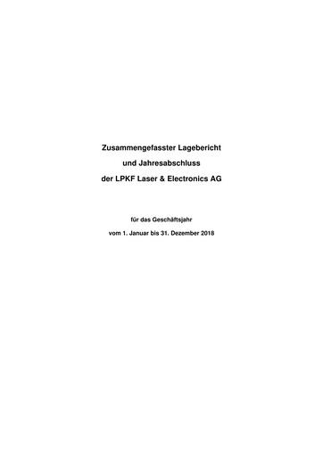 Thumbnail LPKF Laser & Electronics Financial Statement 2018