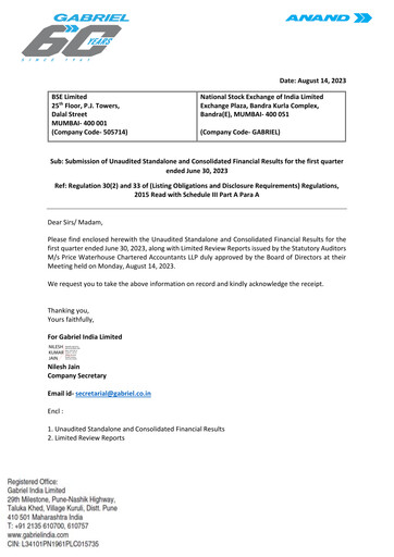 Miniature Gabriel India Rapport trimestriel 2023-q1