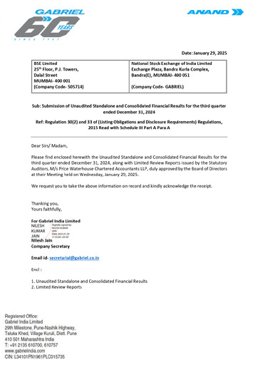 Miniature Gabriel India Rapport trimestriel 2024-q3