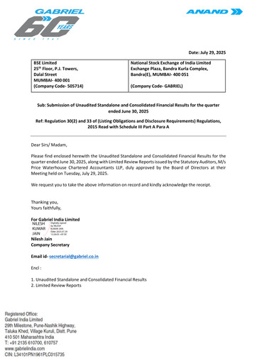 Miniature Gabriel India Rapport trimestriel 2025-q1
