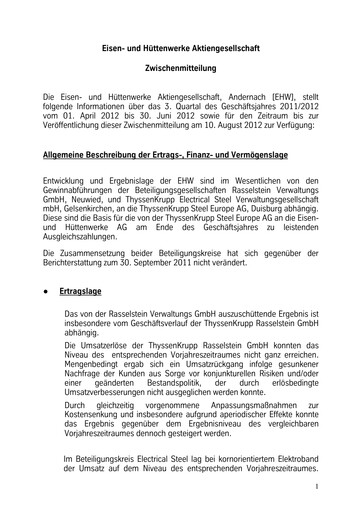 Thumbnail Eisen- und Hüttenwerke Quarterly Report 2011-2012-q3