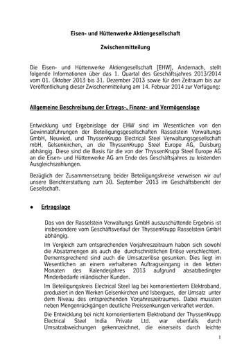 Thumbnail Eisen- und Hüttenwerke Quarterly Report 2013-2014-q1