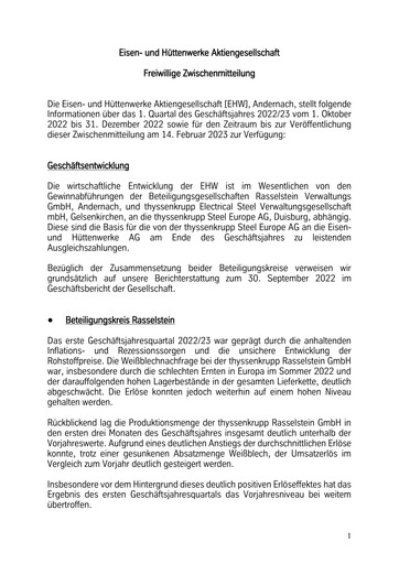 Thumbnail Eisen- und Hüttenwerke Quarterly Report 2022-2023-q1