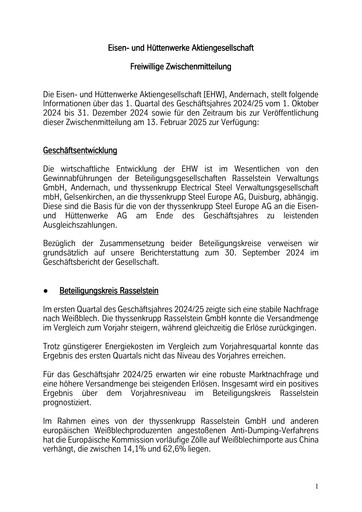 Thumbnail Eisen- und Hüttenwerke Quarterly Report 2024-2025-q1