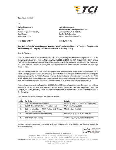 Vorschaubild Transport Corporation of India
 Jahresbericht 2025-2026