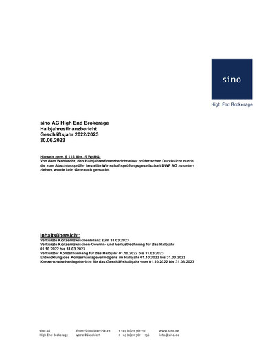 Miniature Sino AG Rapport financier 2022-2023