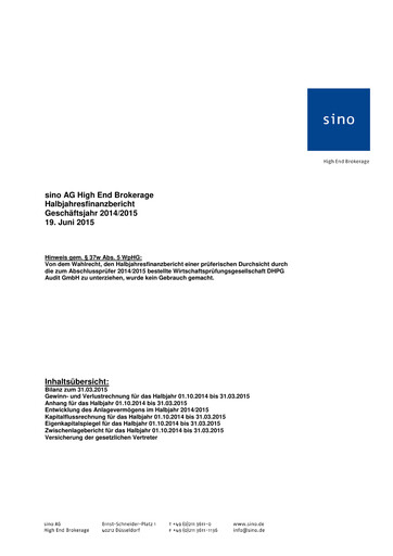 Miniature Sino AG Rapport semestriel 2014-2015