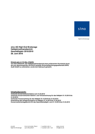 Miniature Sino AG Rapport semestriel 2018-2019
