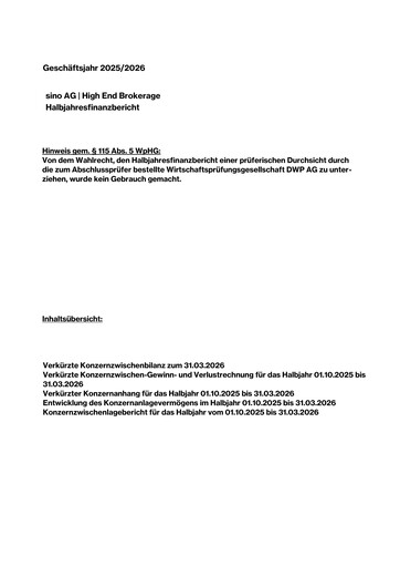 Thumbnail Sino AG Half-year Report 2025-2026