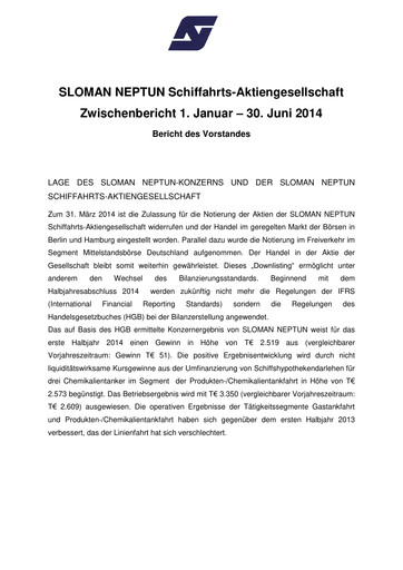 Thumbnail Sloman Neptun Half-year Report 2014-h1