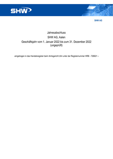 Miniature SHW AG Bilan financier 2022