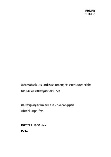 Thumbnail Bastei Lübbe Financial Statement 2021-2022
