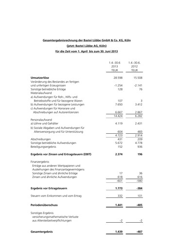 Thumbnail Bastei Lübbe Quarterly Report 2013-q1