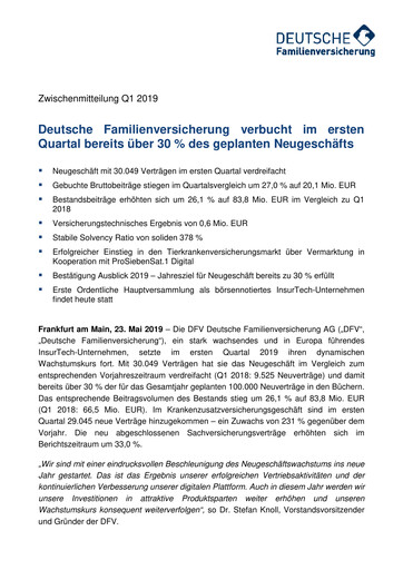 Thumbnail DFV Deutsche Familienversicherung Quarterly Report 2019-q1