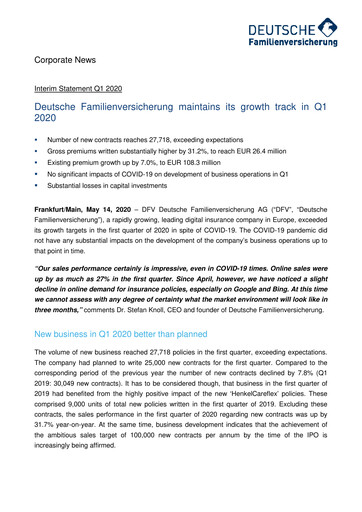 Thumbnail DFV Deutsche Familienversicherung Quarterly Report 2020-q1