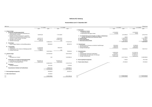 Miniature Netfonds AG Bilan financier 2021