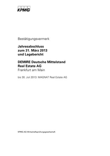Thumbnail DEMIRE Deutsche Mittelstand Real Estate Financial Statement 2013
