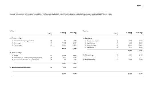 Thumbnail LUDWIG BECK am Rathauseck - Textilhaus Feldmeier Financial Statement 2014