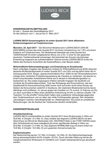 Thumbnail LUDWIG BECK am Rathauseck - Textilhaus Feldmeier Quarterly Report 2017-q1