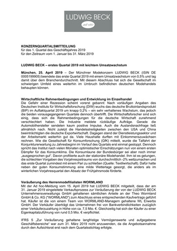 Thumbnail LUDWIG BECK am Rathauseck - Textilhaus Feldmeier Quarterly Report 2019-q1