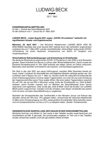 Thumbnail LUDWIG BECK am Rathauseck - Textilhaus Feldmeier Quarterly Report 2021-q1