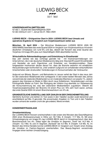 Thumbnail LUDWIG BECK am Rathauseck - Textilhaus Feldmeier Quarterly Report 2024-q1