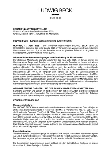 Thumbnail LUDWIG BECK am Rathauseck - Textilhaus Feldmeier Quarterly Report 2025-q1