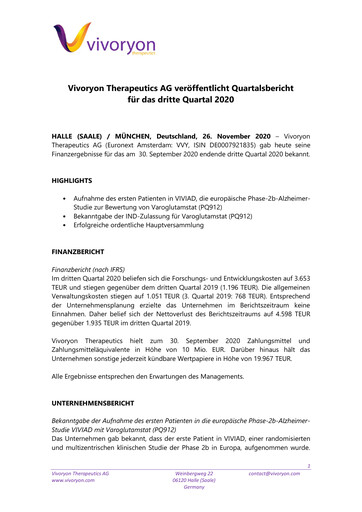 Thumbnail Vivoryon Therapeutics Quarterly Report 2020-q3