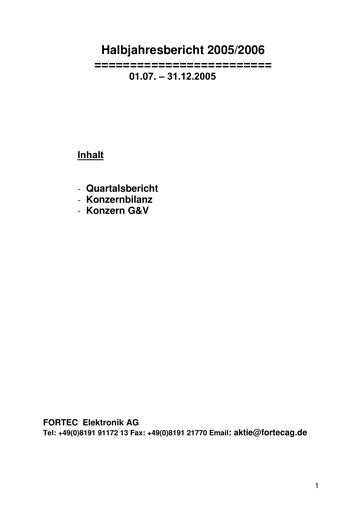 Miniature FORTEC Elektronik AG Rapport semestriel 2005-2006