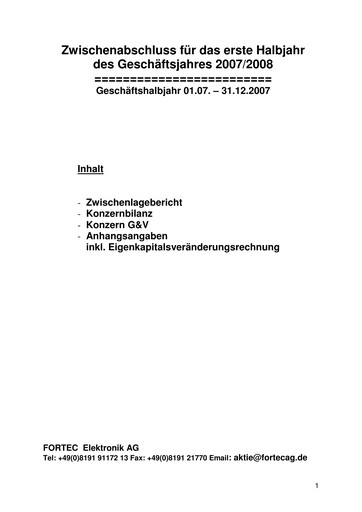 Miniature FORTEC Elektronik AG Rapport semestriel 2007-2008