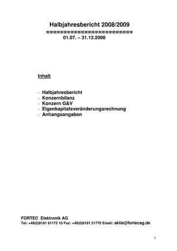 Miniature FORTEC Elektronik AG Rapport semestriel 2008-2009