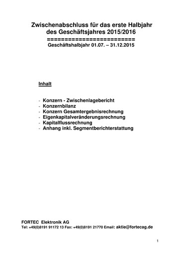 Miniature FORTEC Elektronik AG Rapport semestriel 2015-h1