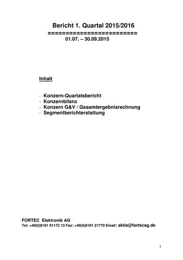 Miniature FORTEC Elektronik AG Rapport trimestriel 2015-q1
