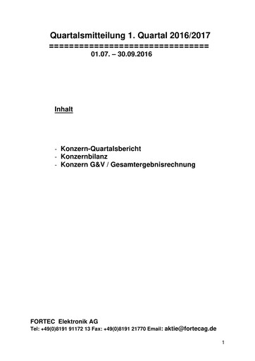 Miniature FORTEC Elektronik AG Rapport trimestriel 2016-q1