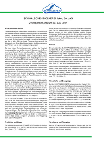 Thumbnail Schwälbchen Molkerei Half-year Report 2014-h1