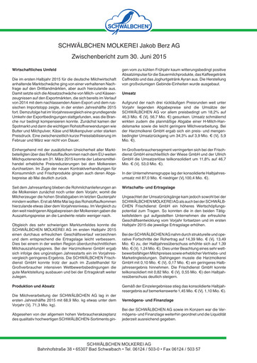 Thumbnail Schwälbchen Molkerei Half-year Report 2015-h1