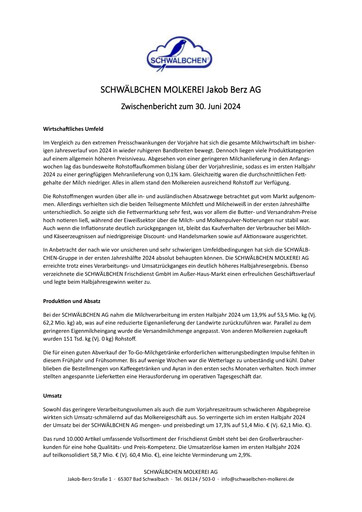 Thumbnail Schwälbchen Molkerei Half-year Report 2024-h1