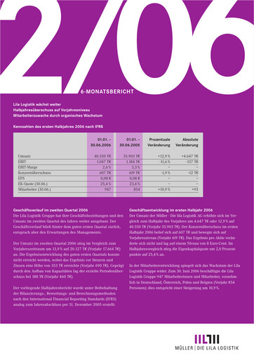 Vorschaubild Müller - Die lila Logistik Halbjahresbericht 2006
