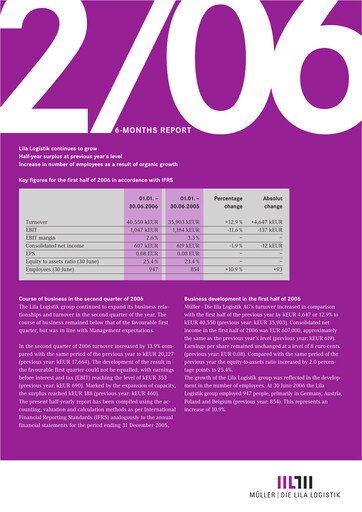 Vorschaubild Müller - Die lila Logistik Halbjahresbericht 2006