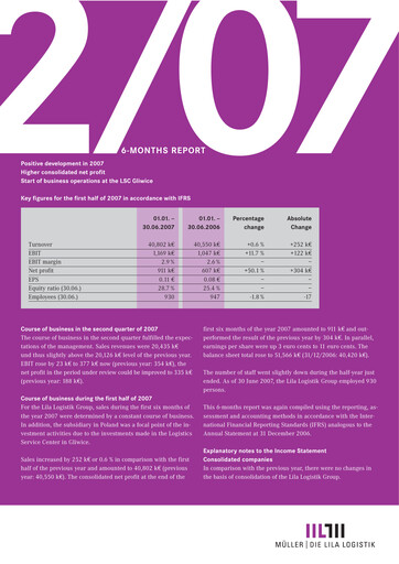 Vorschaubild Müller - Die lila Logistik Halbjahresbericht 2007