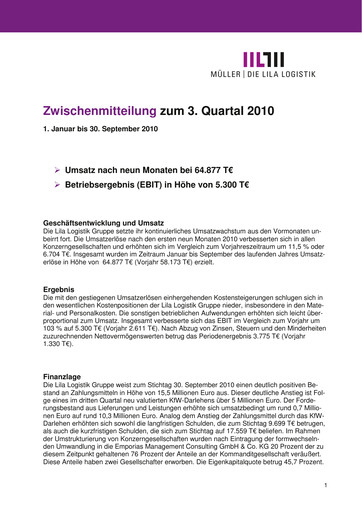 Vorschaubild Müller - Die lila Logistik Quartalsbericht 2010-q3