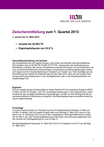 Vorschaubild Müller - Die lila Logistik Quartalsbericht 2013-q1