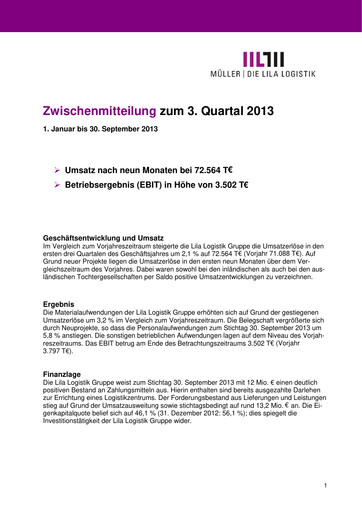 Vorschaubild Müller - Die lila Logistik Quartalsbericht 2013-q3