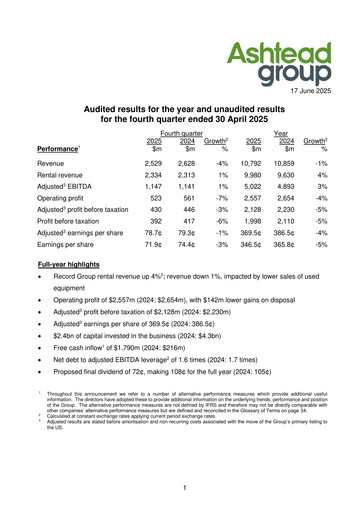 Thumbnail Ashtead Financial Report 2025