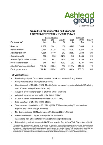 Thumbnail Ashtead Half-year Report 2025-h1