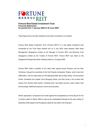 Thumbnail Fortune REIT
 Half-year Report 2004-h1